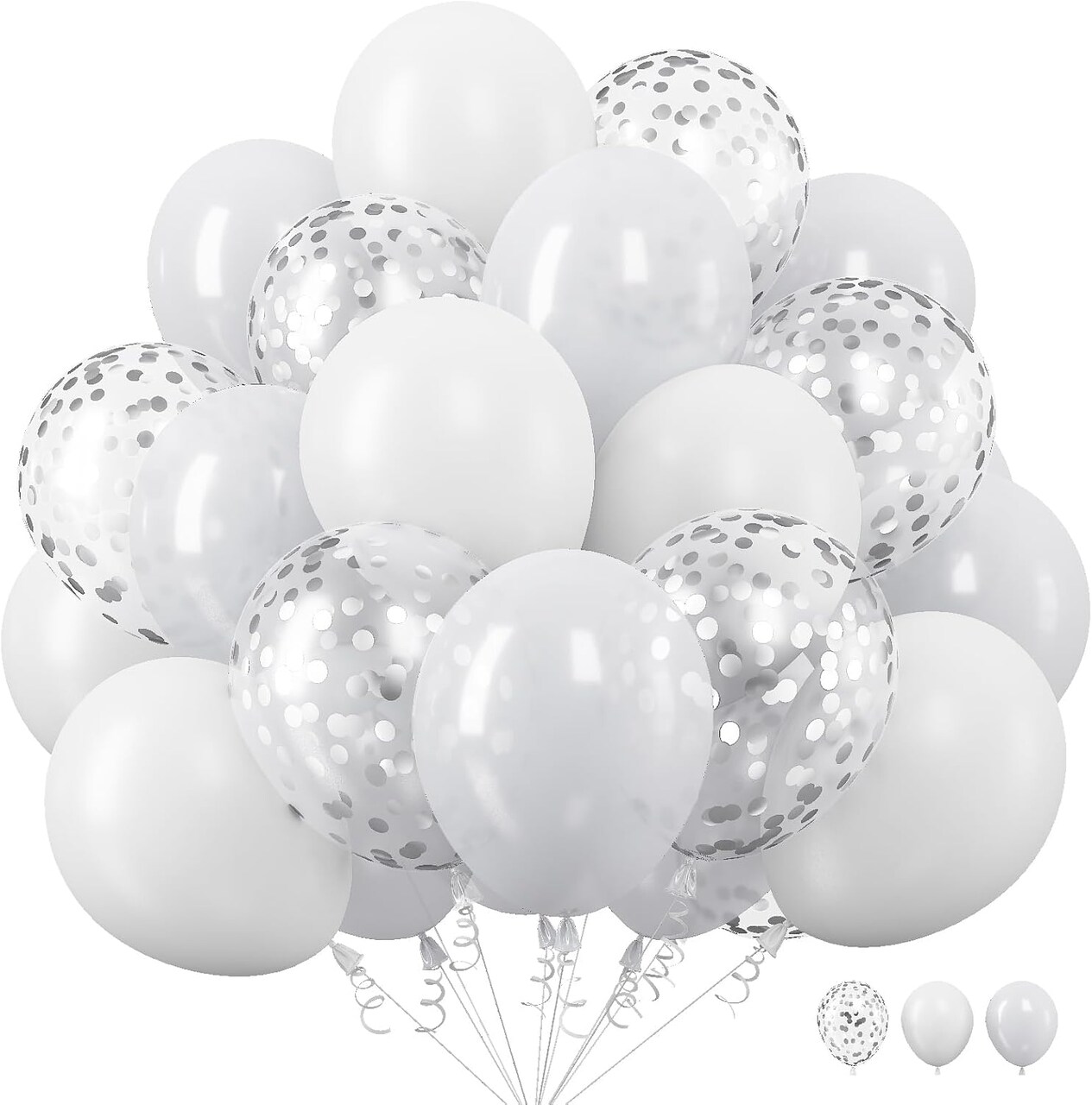 White Balloons, 12 Inch White Latex Balloons Matte White Helium Balloons with Silver Confetti Balloons for Boho Birthday Baby Shower Wedding Valentine’s Day Party Decoration